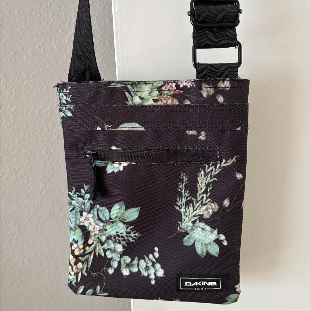 Dakine Black Crossbody Bag with Green Floral Pattern